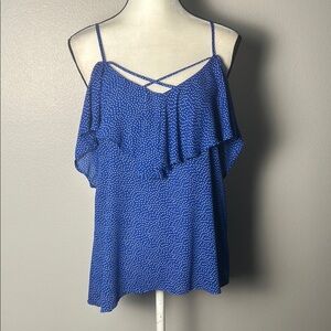 Blue with White Polka Dots Cold Shoulder Top sz S